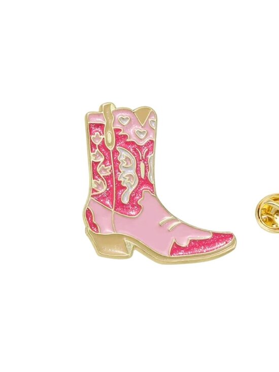 Jewelry - Pink Cowgirl Boot Metal Enamel Lapel Pin Brooch Gold Tone